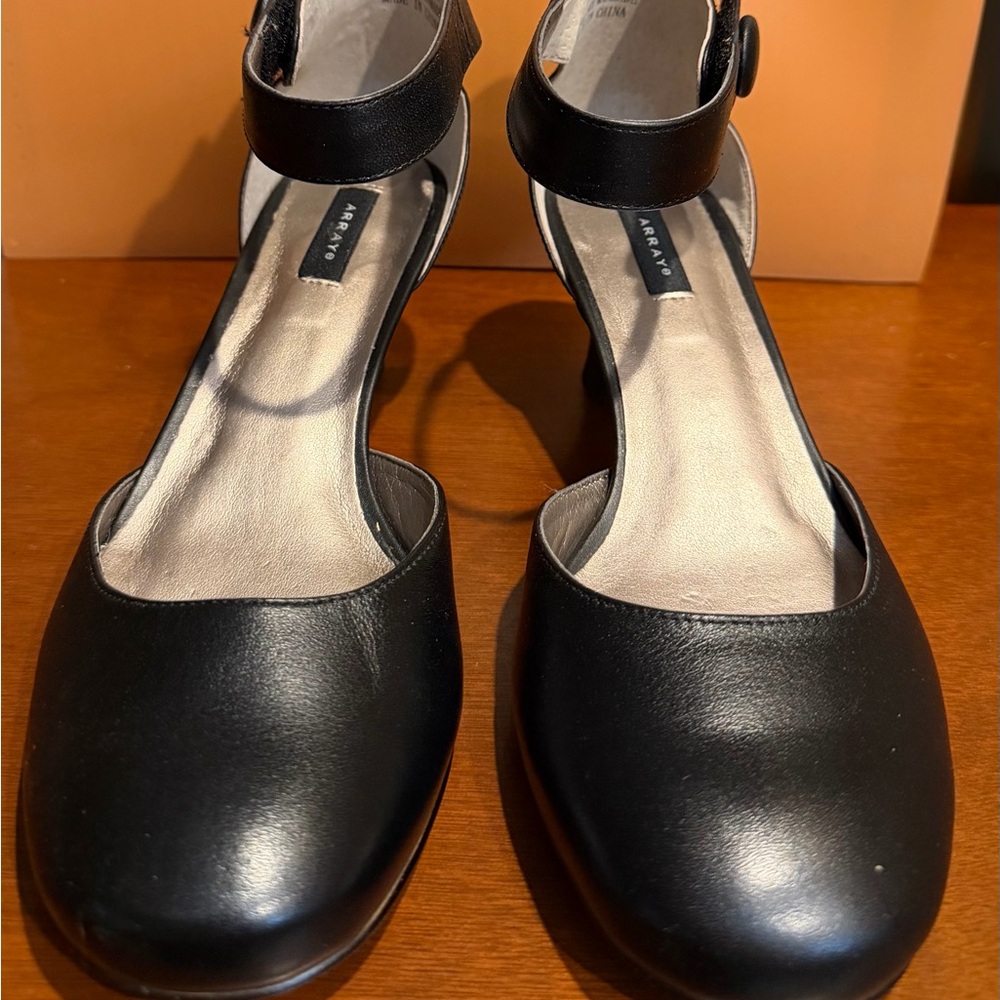 Array Black Leather Ankle Strap Pumps - image 1